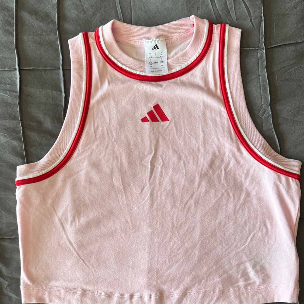 Adidas Women’s Cropped Pink Tank Top with Red Trim